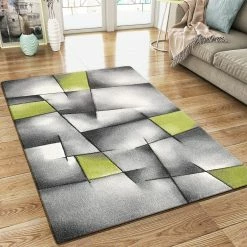 Xrugs XRUG Modern Grey Green Rug Geometric Pattern Woven Low Pile Carpet Mat For Living Room Or Bedroom
