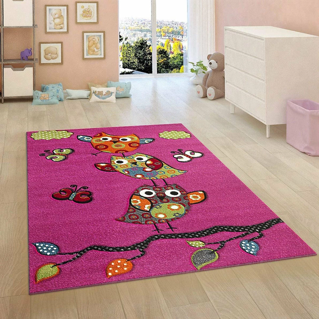 Xrugs Kids Children Nursery Pink Rug Owl Pattern Woven Low Pile Carpet Mat For Baby Play Room & Bedroom 1 Xrugs Kids Children Nursery Pink Rug Owl Pattern Woven Low Pile Carpet Mat For Baby Play Room & Bedroom