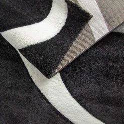 Xrug Modern Abstract Rug Black Grey White Wave Design Contour Cut Woven Low Pile Carpet Mat For Living Room & Bedroom