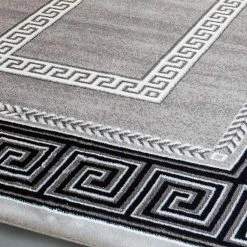 Xrugs Modern Rug Silver Grey Black Border Design Oriental Woven Short Pile Carpet Mat For Living Room & Bedroom