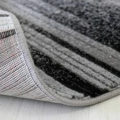 Xrugs XRUG Modern Grey And Black Striped Rug Woven Short Pile Carpet Mat For Living Room Or Bedroom