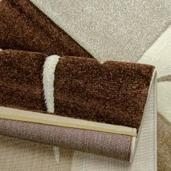 Xrugs Modern Rug Brown Beige Cream Checkered Design Contour Cut Woven Low Pile Carpet Mat For Living Room & Bedroom