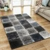 Xrugs Modern Rug Black Grey Blue Checkered Pattern Woven Short Pile Carpet Mat For Living Room & Bedroom