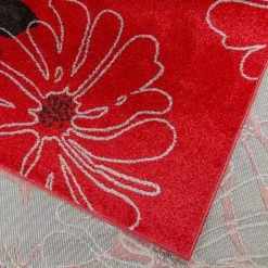 Xrugs Modern Large Red Rug Black Floral Pattern Soft Woven Low Pile Floor Carpet Living Room Or Bedroom