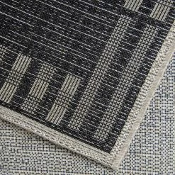 Xrugs Kitchen Rug Black Grey Silver Border Pattern Hard Wearing Flat Weave Carpet Indoor Floor Mat