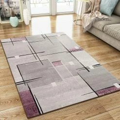 Xrugs Abstract Rug Silver Grey Purple Contour Cut Pattern Modern Woven Carpet Mat For Living Room & Bedroom
