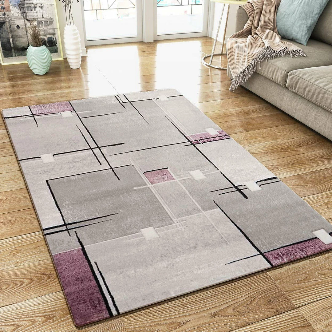 Xrugs Abstract Rug Silver Grey Purple Contour Cut Pattern Modern Woven Carpet Mat For Living Room & Bedroom 1 Xrugs Abstract Rug Silver Grey Purple Contour Cut Pattern Modern Woven Carpet Mat For Living Room & Bedroom