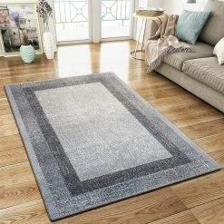 Xrugs XRUG Modern Grey Geometric Rug Border Design Thick Pile Woven Carpet Mat For Living Room & Bedroom