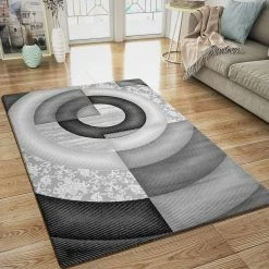 Xrugs Modern Designer Abstract Rug Grey Black Art Pattern Amsterdam Woven Carpet Mat For Living Room Or Bedroom