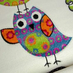 Xrugs Kids Nursery Cream White Rug Owl Woven Short Pile Carpet Unisex Mat For Children Play Room & Bedroom