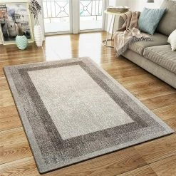 Xrugs XRUG Modern Geometric Rug Border Design Brown Beige Thick Pile Woven Carpet Mat For Living Room Or Bedroom