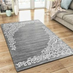 Xrugs XRUG Modern Grey Rug Glitter Floral Pattern Woven Short Pile Carpet Mat For Living Room & Bedroom