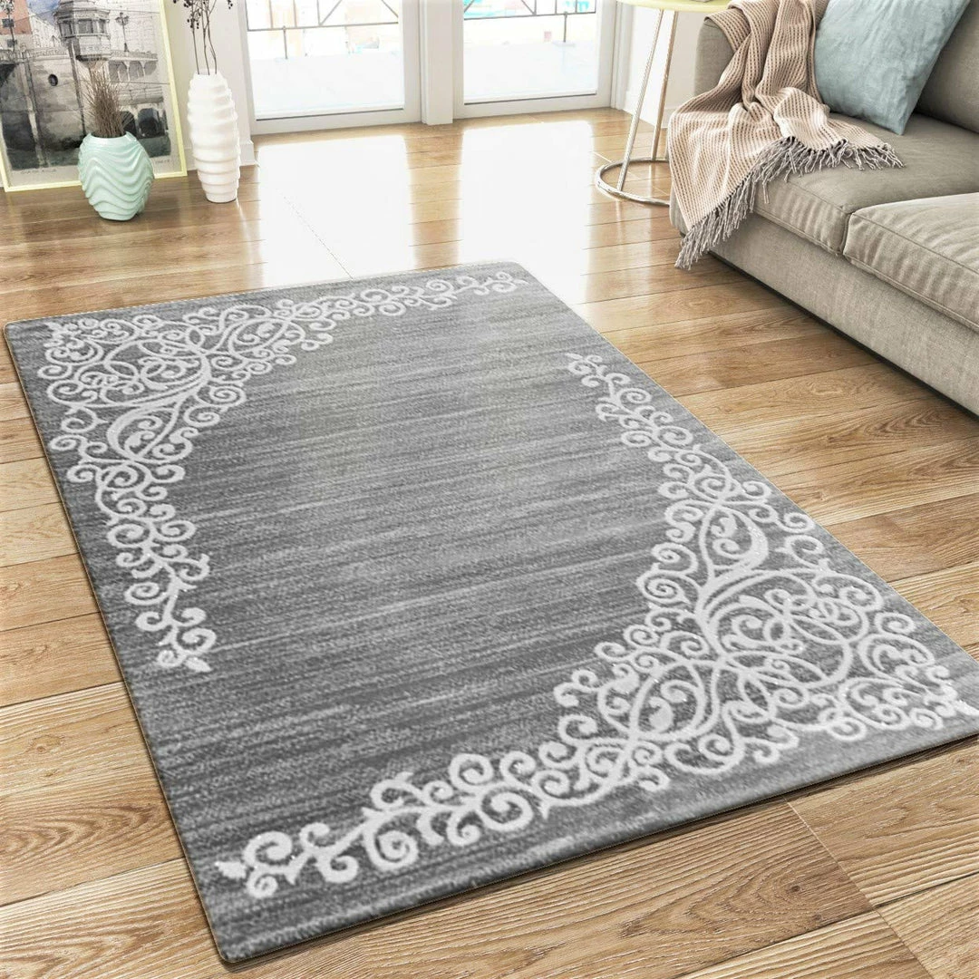 Xrugs XRUG Modern Grey Rug Glitter Floral Pattern Woven Short Pile Carpet Mat For Living Room & Bedroom 1 Xrugs XRUG Modern Grey Rug Glitter Floral Pattern Woven Short Pile Carpet Mat For Living Room & Bedroom
