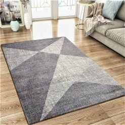 Xrugs XRUG Modern Grey Rug Abstract Geometric Pattern Woven Short Pile Carpet Mat For Living Room Or Bedroom