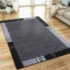 Xrugs XRUG Modern Geometric Rug Border Design Silver Grey Black Woven Short Pile Carpet Mat For Living Room Or Bedroom