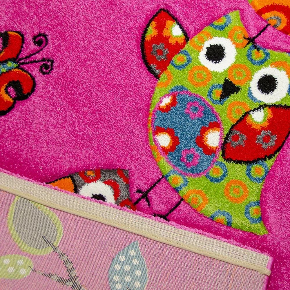 Xrugs Kids Children Nursery Pink Rug Owl Pattern Woven Low Pile Carpet Mat For Baby Play Room & Bedroom 3 Xrugs Kids Children Nursery Pink Rug Owl Pattern Woven Low Pile Carpet Mat For Baby Play Room & Bedroom