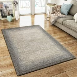 Xrugs Modern Border Design Rug Brown Beige Thick Pile Woven Carpet Mat For Living Room & Bedroom