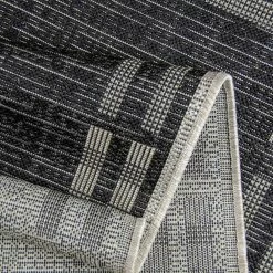 Xrugs Kitchen Rug Black Grey Silver Border Pattern Hard Wearing Flat Weave Carpet Indoor Floor Mat