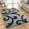 Xrugs Modern Floral Rug Silver Grey And Black Contour Cut Pattern Damask Design Carpet Mat For Living Room & Bedroom