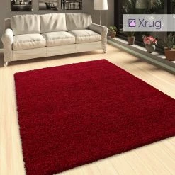 Xrugs Modern Red Shaggy Rug 50mm Long Pile Extra Large Small Deep Pile Rugs For Living Room Bedroom Circle Round Rugs
