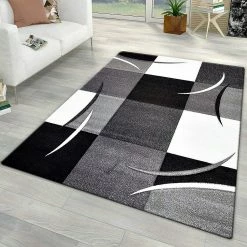 Xrugs Modern Rugs For Living Room Grey Black White Carpet Mat Check Design Small Large