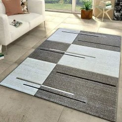 Xrugs Modern Rug Red Grey Black Checkered Contour Cut Pattern Woven Low Pile Carpet Mat For Living Room & Bedroom