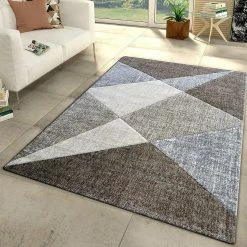 Xrugs Brown Grey Rug For Living Room Lounge Bedroom Modern Geometric Pattern Carpet