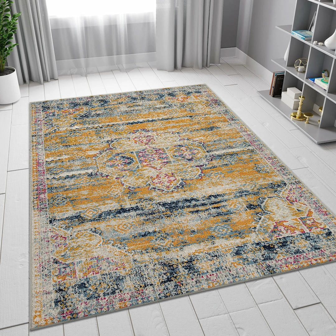 Xrugs Distressed Blue And Mustard Rug Large Small Vintage Oriental Multi Colour Carpet Modern 1 Xrugs Distressed Blue And Mustard Rug Large Small Vintage Oriental Multi Colour Carpet Modern