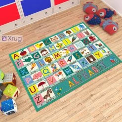 Xrug Kids Rug Educational Alphabet NON SLIP MACHINE WASHABLE Nursery Play Mat For Bedroom Playroom 100x133cm
