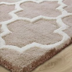 Xrug Hand Tufted Rug Beige Moroccan Trellis Wool & Viscose Thick And Heavy Natural Carpet For Living Room Bedroom