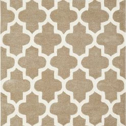 Xrug Hand Tufted Rug Beige Moroccan Trellis Wool & Viscose Thick And Heavy Natural Carpet For Living Room Bedroom