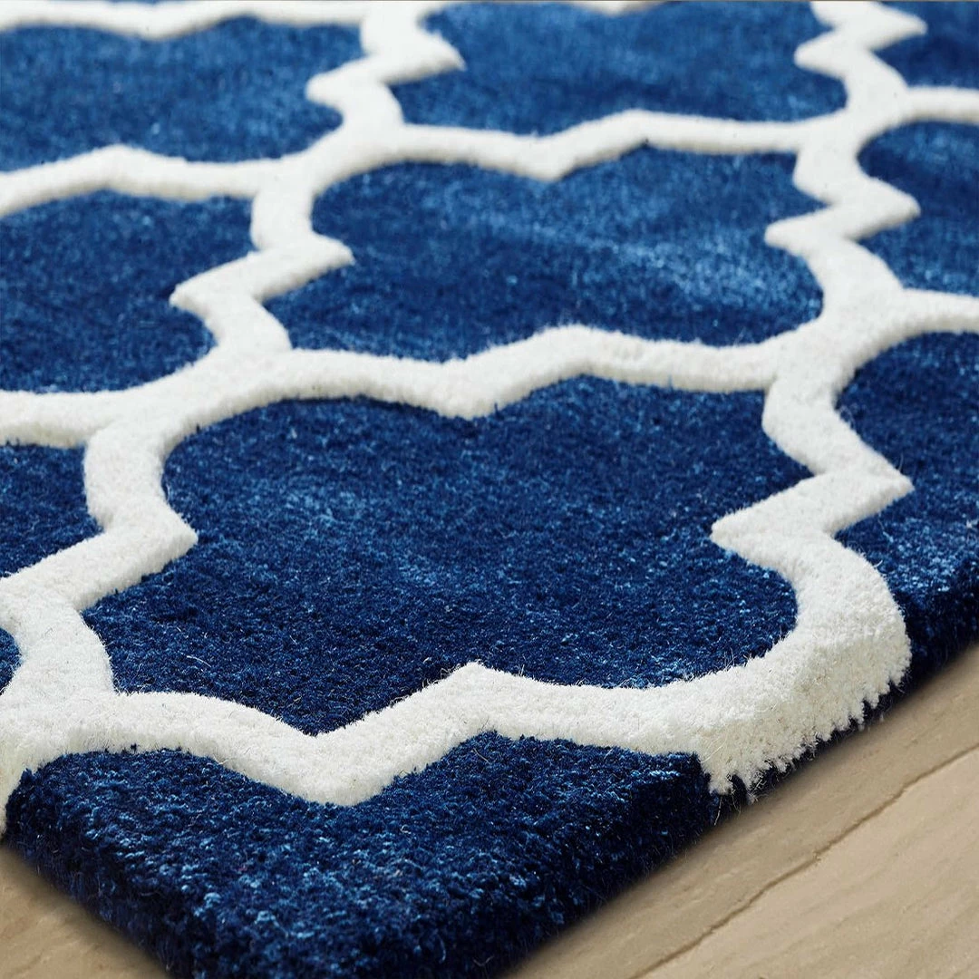 Xrug Navy Blue Rug Hand Tufted Moroccan Trellis Wool & Viscose Thick And Heavy Natural Carpet For Living Room Bedroom Modern 2 Xrug Navy Blue Rug Hand Tufted Moroccan Trellis Wool & Viscose Thick And Heavy Natural Carpet For Living Room Bedroom Modern