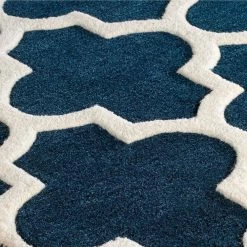 Xrug Hand Tufted Rug Emerald Green Moroccan Trellis Wool & Viscose Thick And Heavy Natural Carpet For Living Room Bedroom