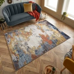 Xrugs Abstract Rug High-quality Soft Touch Blue Yellow Terracotta Large Luxury Carpet Modern