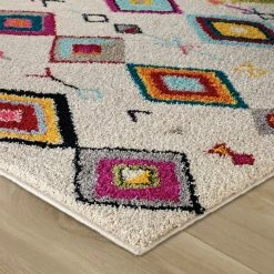 Xrug Cream Rug Boho Shaggy Fluffy Berber Style Multicoloured Pattern Living Room Bedroom Carpet Mat Modern