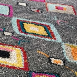 Xrug Modern Dark Grey Fluffy Rug Boho Charcoal Shaggy Carpet Triabal Multicoloured Pattern Living Room Bedroom Carpet Mat