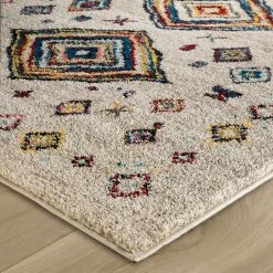 Xrug Modern Cream Fluffy Rug Boho Shaggy Triabal Style Multicoloured Pattern Living Room Bedroom Carpet Mat