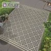 Xrugs Grey Beige Rug Outdoor Garden Water Resistant Checkered Carpet Indoor Runner Mat