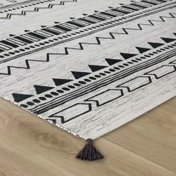 Xrug Hand Woven Rug 100% Cotton Cream Grey Carpet With Tassels Moroccan Nomad Berber Living Room Bedroom Natural Mat