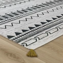 Xrugs Hand Made Rug 100% Cotton Cream Green Carpet With Tassels Moroccan Nomad Berber Living Room Bedroom Natural Mat Cotton Rugs