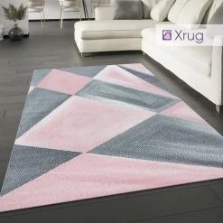 Xrugs Blush Pink Grey Geometric Rug Modern Contemporary Carpet For Living Room Woven Mat Large Small