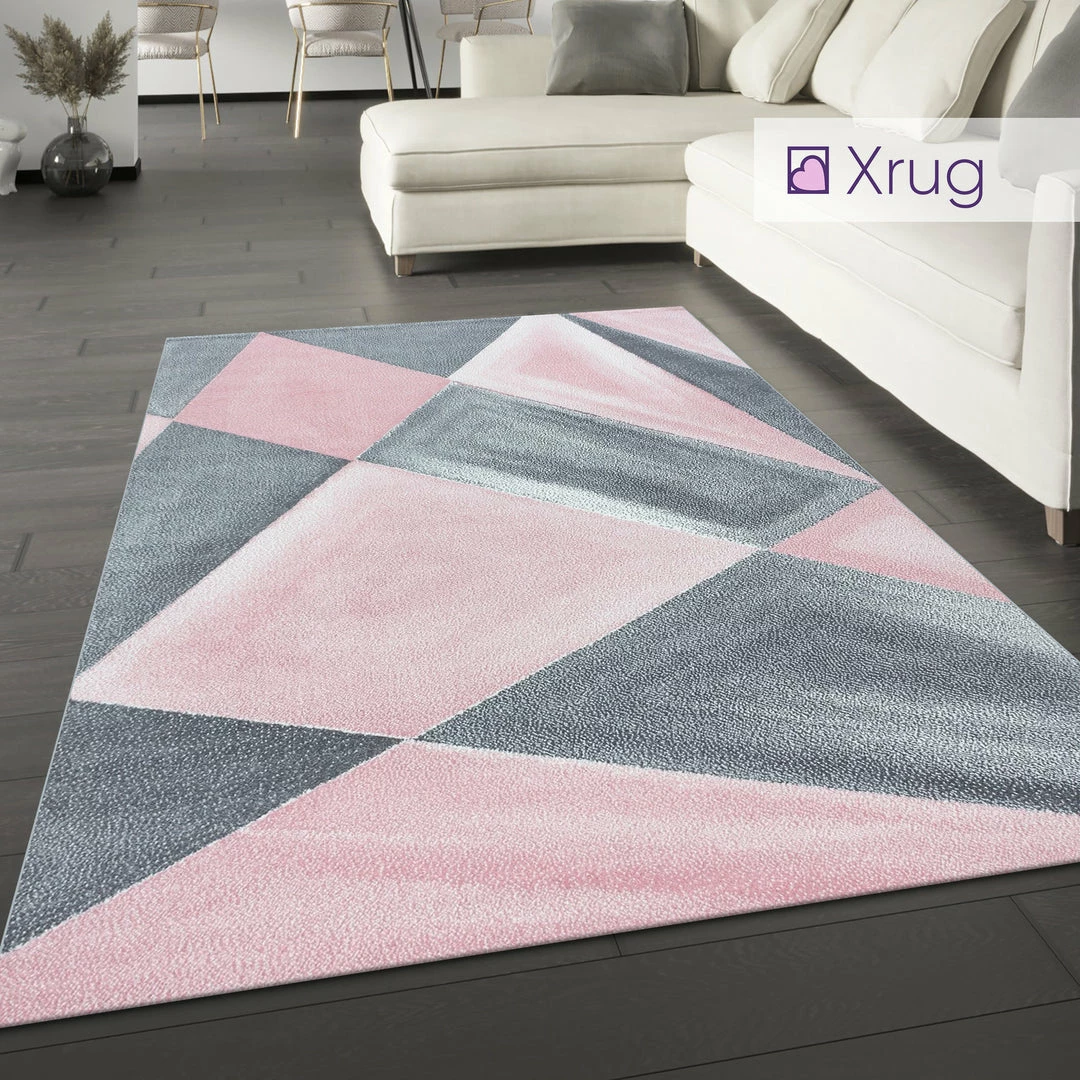 Xrugs Blush Pink Grey Geometric Rug Modern Contemporary Carpet For Living Room Woven Mat Large Small 1 Xrugs Blush Pink Grey Geometric Rug Modern Contemporary Carpet For Living Room Woven Mat Large Small