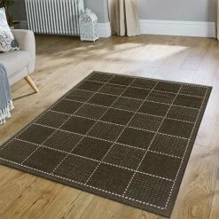 Xrugs Anti Slip Rug Living Room Black Beige Check Pattern Flat Pile Carpet Mat Runner