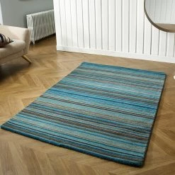 Xrug Blue Rug 100% Wool Handmade Modern Striped Living Room Bedroom Carpet Thick Mat Runner New