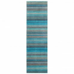 Xrug Blue Rug 100% Wool Handmade Modern Striped Living Room Bedroom Carpet Thick Mat Runner New