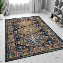 Xrugs Vintage Distressed Navy Rug Large Small Modern Woven Carpet Living Room Bedroom