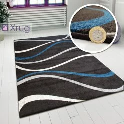 Xrugs Brown Patterned Rug Chocolate Brown And Blue Carpet Modern Living Room Woven Mat 120x170 Cm New