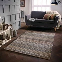 Xrug Wool Rug Handmade Brown Grey Modern Striped Living Room Bedroom Carpet Thick Mat Runner New