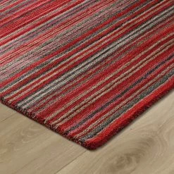 Xrug Wool Rug Handmade Red Modern Striped Living Room Bedroom Carpet Thick Mat Runner New