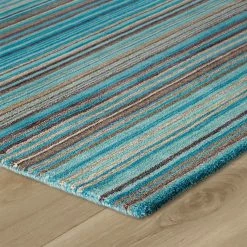 Xrug Blue Rug 100% Wool Handmade Modern Striped Living Room Bedroom Carpet Thick Mat Runner New